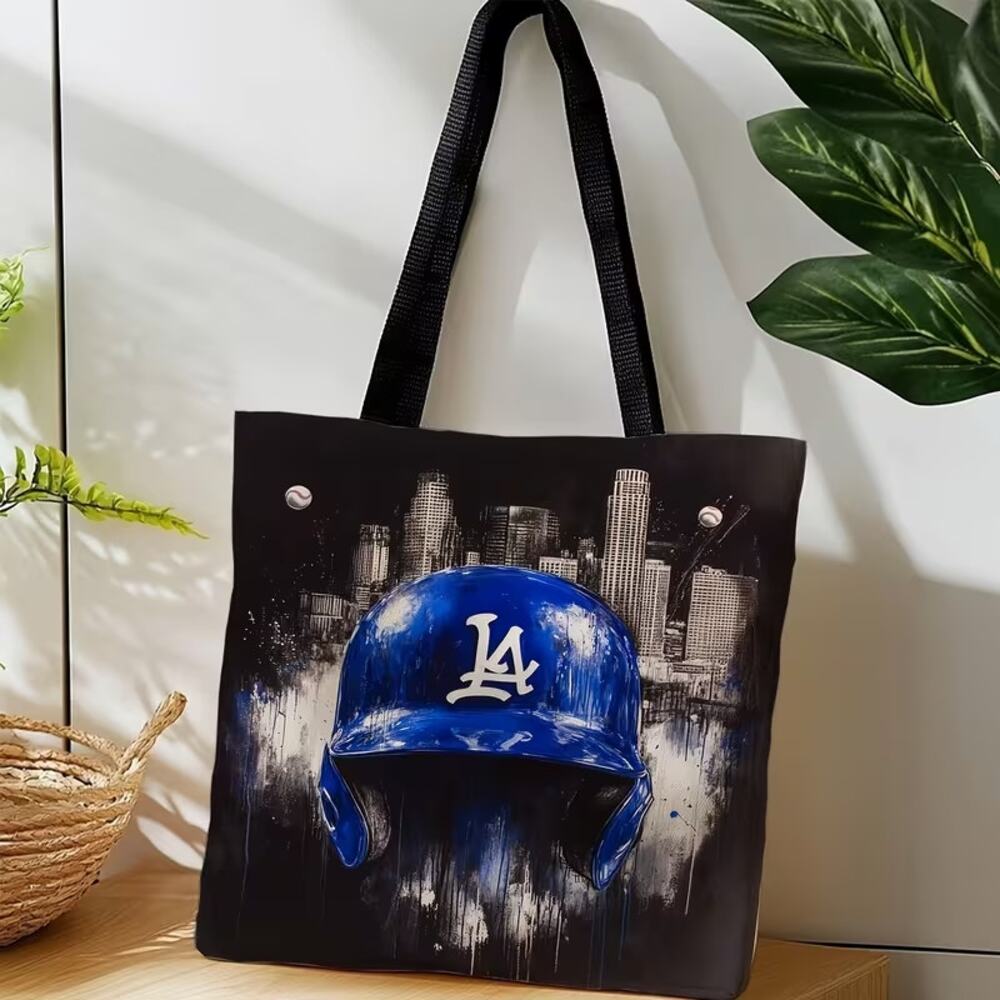MLB LA Handbag Tote Bag Retro Logo New Dodger Skyline Style Black Baseball Gym